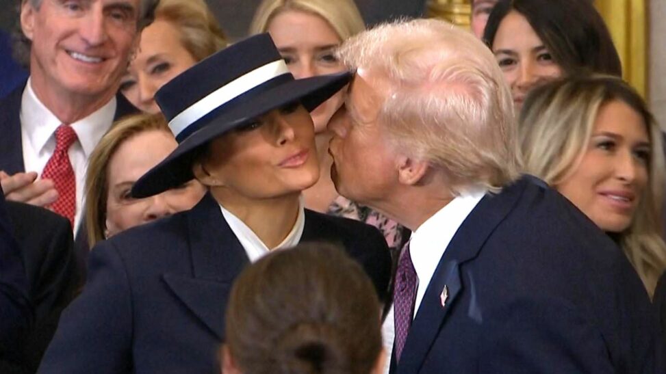 Awkward Moment As Trump Fails To Kiss Melania Moments Before Swearing In