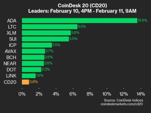 Coindesk 20 Performance Update: Cardano (ada) Jumps 13.6%, Leading Index Higher