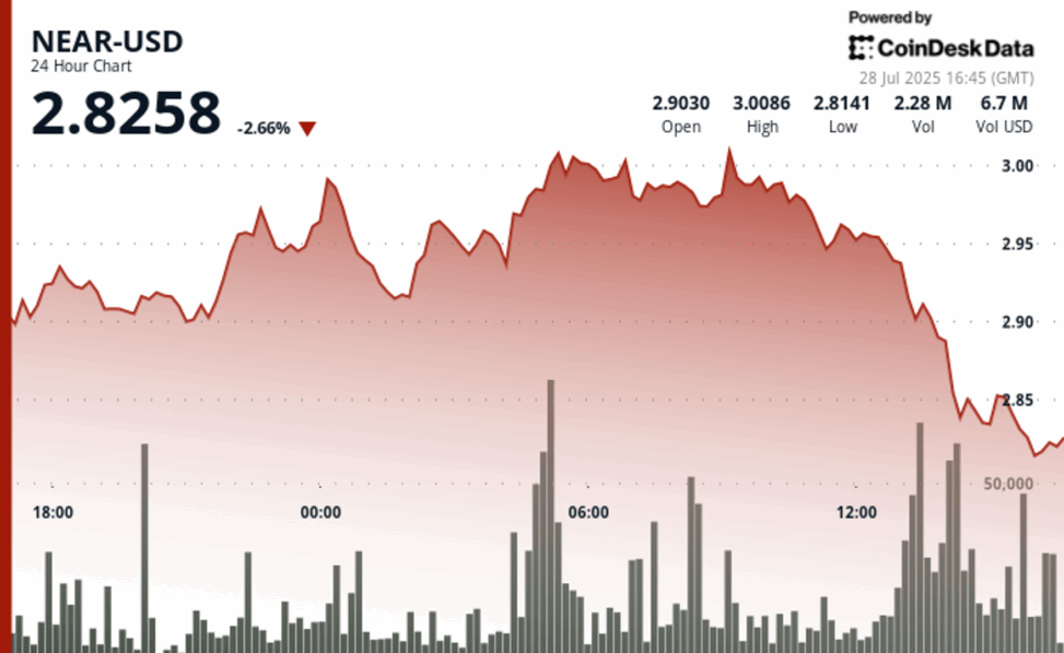 Near slides 4% after hitting resistance, signaling bearish reversal