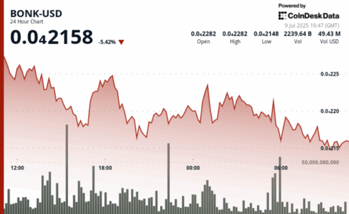 Bonk slides 6% as sellers dominate, despite growth of bonk.fun