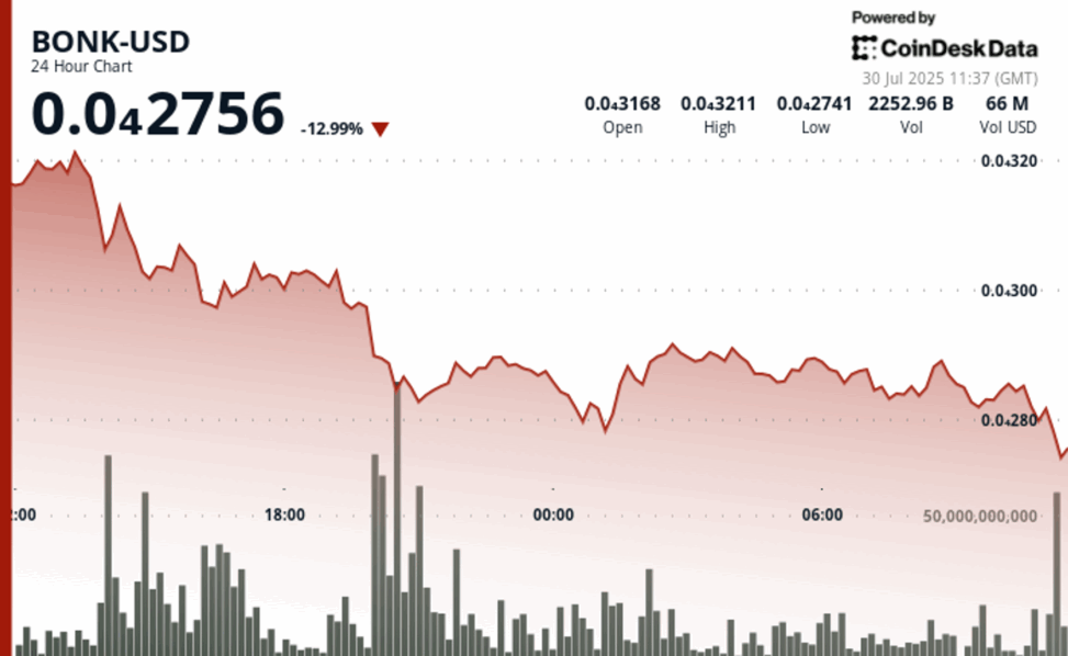 Bonk sinks 12% as meme token sector faces heavy sell off