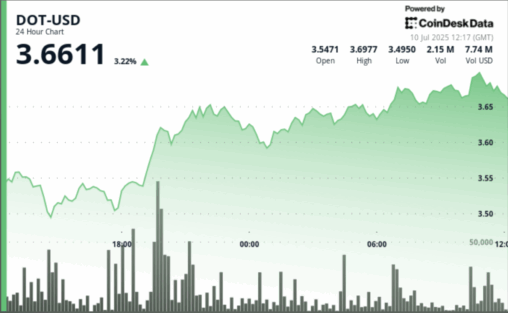 Polkadot's dot gains as much as 5% as bitcoin nears all time highs