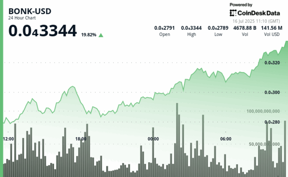 Bonk soars over 15% as memecoin momentum lifts broader crypto market