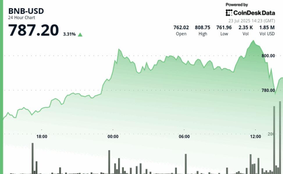Bnb briefly tops $800 as investors adopt risk on attitude, corporate adoption grows