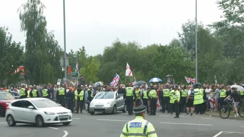 There seems no end in sight to asylum hotel protests as five intense minutes by a roundabout proved