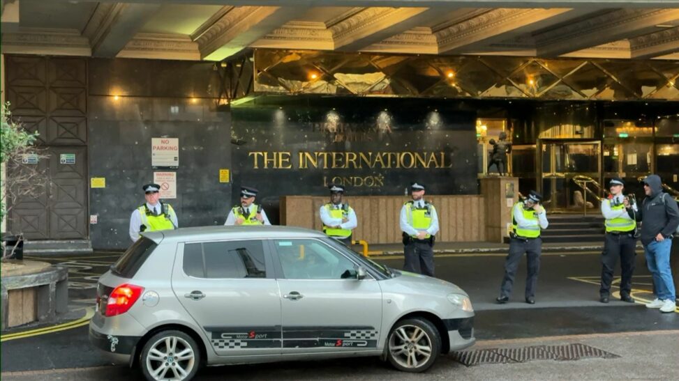 Police attend protest outside london hotel which 'will be housing asylum seekers'