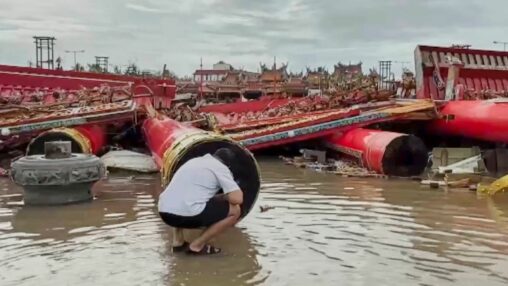 Two people killed and hundreds injured as 135mph winds hit taiwan
