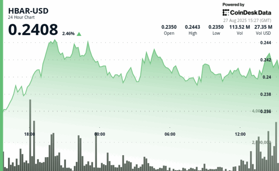 Hbar holds steady at $0.24 as institutional interest builds