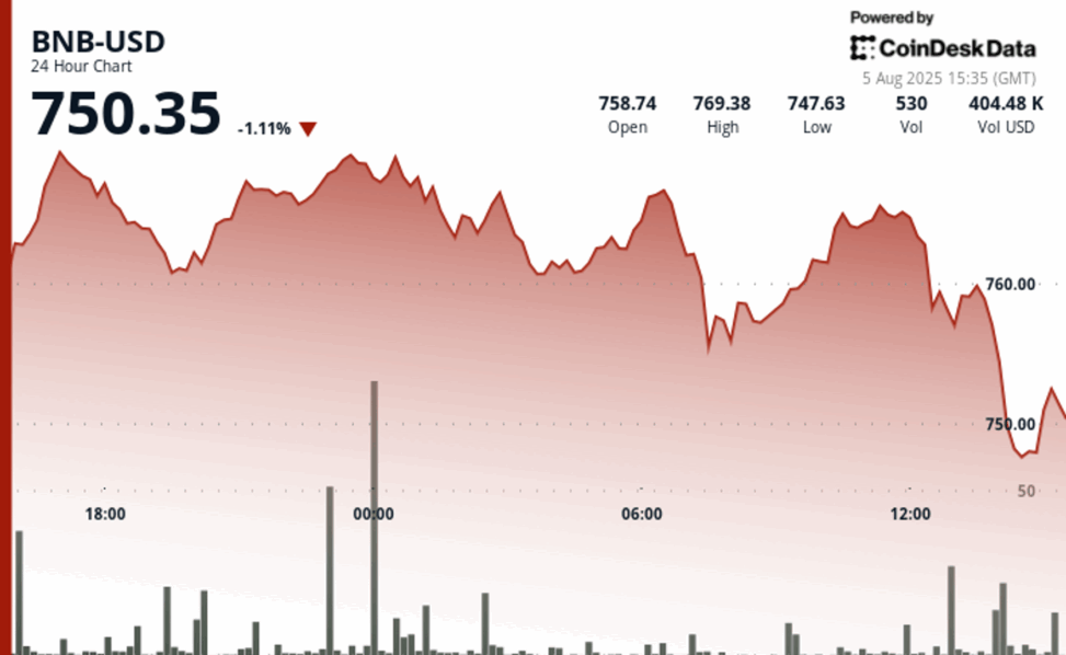 Bnb falls below $750 as crypto market sell off erases corporate fueled optimism
