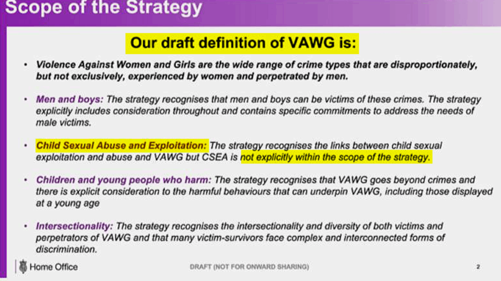 'alarm' over exclusion of child sexual exploitation from strategy to tackle violence against women and girls