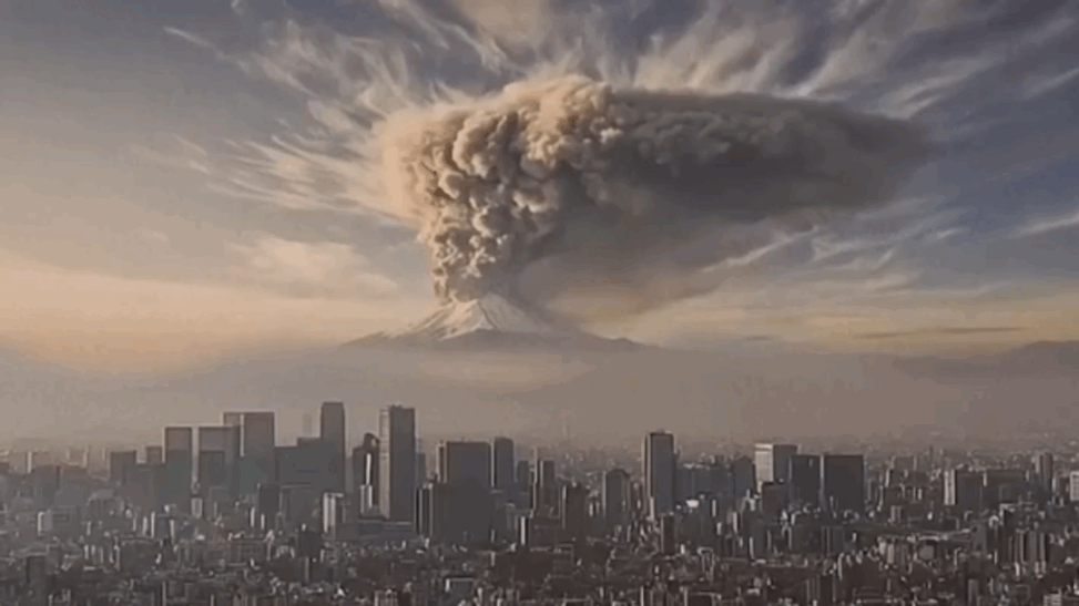 Japan releases ai generated video showing simulation of mount fuji violently erupting