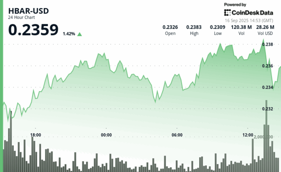 Hbar retreats after strong run amid late wave of sell pressure