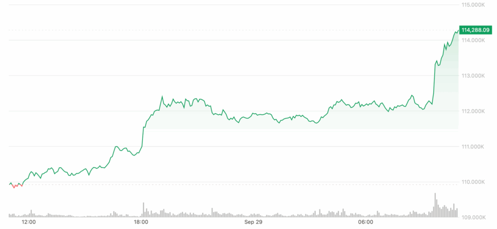 Bitcoin surges above $114k as traders look ahead to 'uptober'