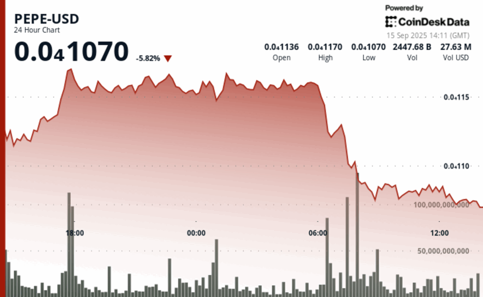 Pepe price sinks 6% amid market sell off as whales accumulate