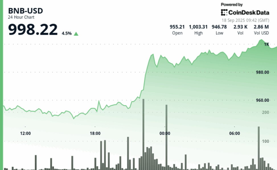 Bnb hits $1,000 all time high as binance nears doj deal, rumors of cz’s return grow
