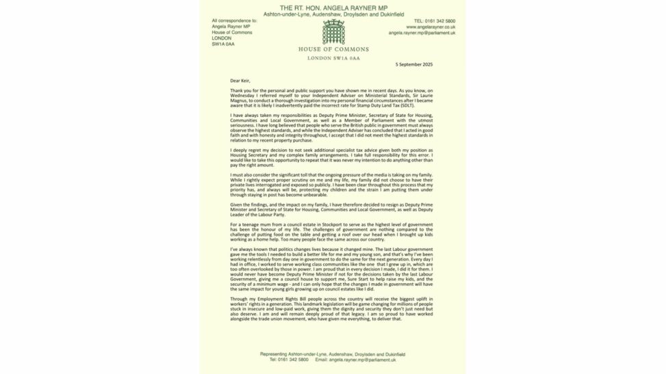In full: angela rayner's resignation letter and sir keir starmer's response