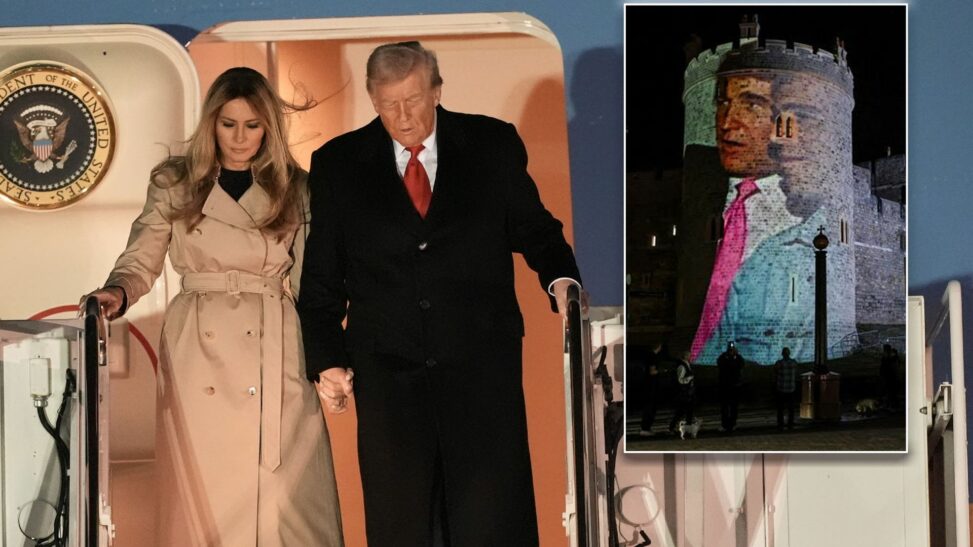 Trump's state visit begins as epstein images beamed on to windsor castle