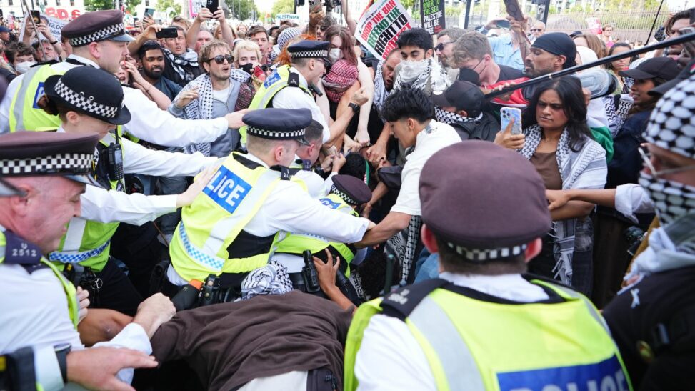 Police condemn 'intolerable abuse' at palestine action protest as more than 425 arrests made