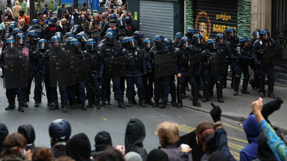 Riot police clash with 'block everything' protesters in paris