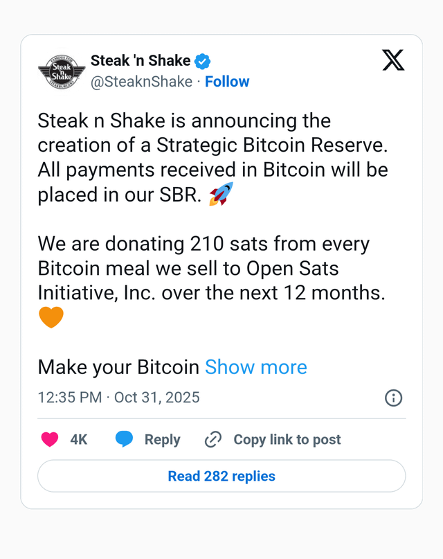Us restaurant chain steak n shake confirms the creation of a strategic reserve
