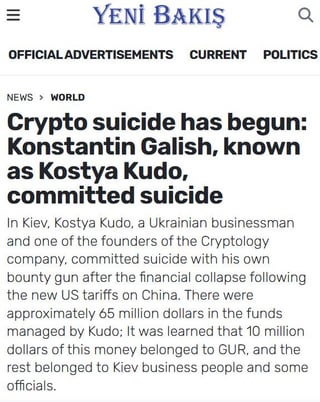 Ukrainian crypto influencer kostya kudo took his own life after recent market bleed which liquidated more than $19b
