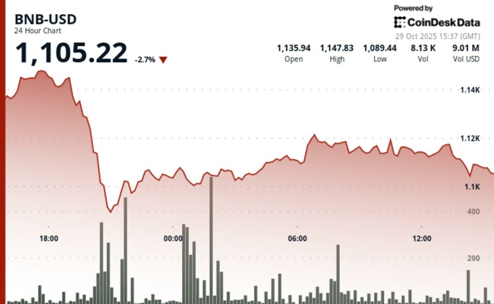 Bnb slips 2.7% as traders focus on technicals during crypto market drawdown
