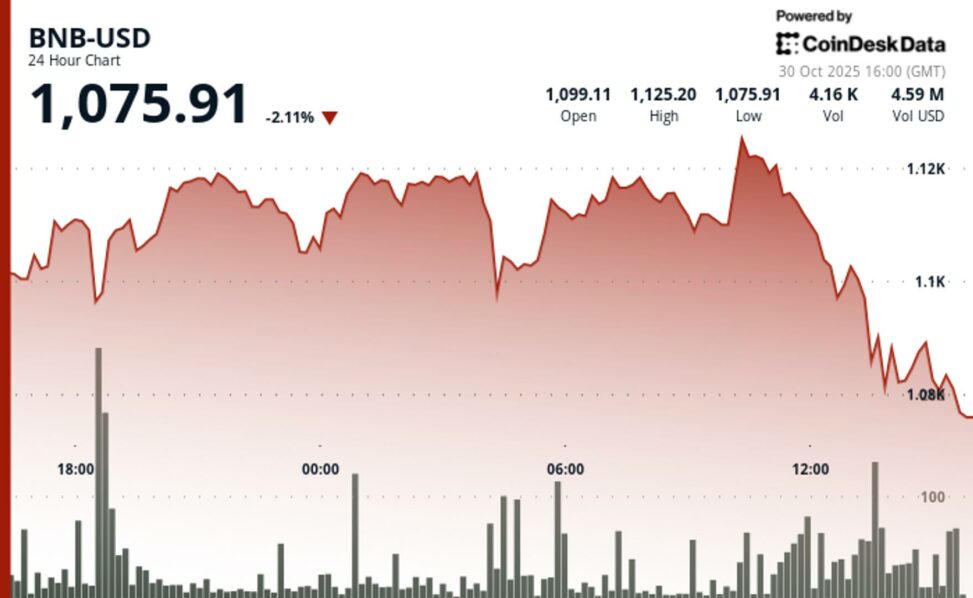 Bnb slips below support as broader crypto market reacts to fed chair's remarks