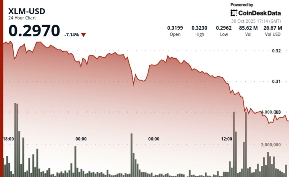Stellar’s xlm holds steady at $0.2975 as weak volume caps rebound momentum