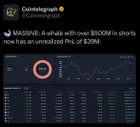 A whale with over $500m in shorts now has an unrealized pnl of $39m