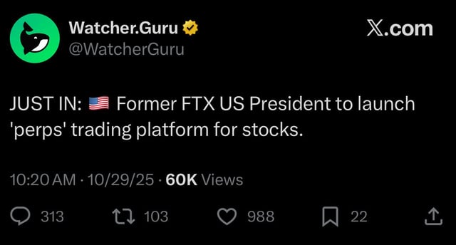 Criminal exchange ftx’s former us president launching a perp platform for stocks. how many red flags can a project have?