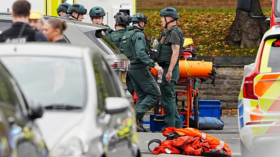 Man shot by police after reports of stabbing at synagogue and car being driven at public