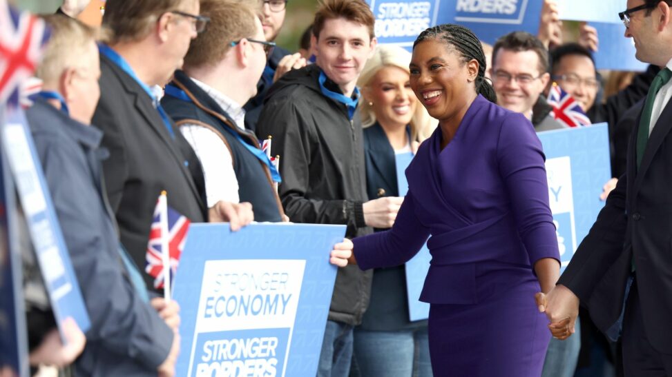 Badenoch arrives at subdued tory conference but aims to win back headlines with eye catching pledges