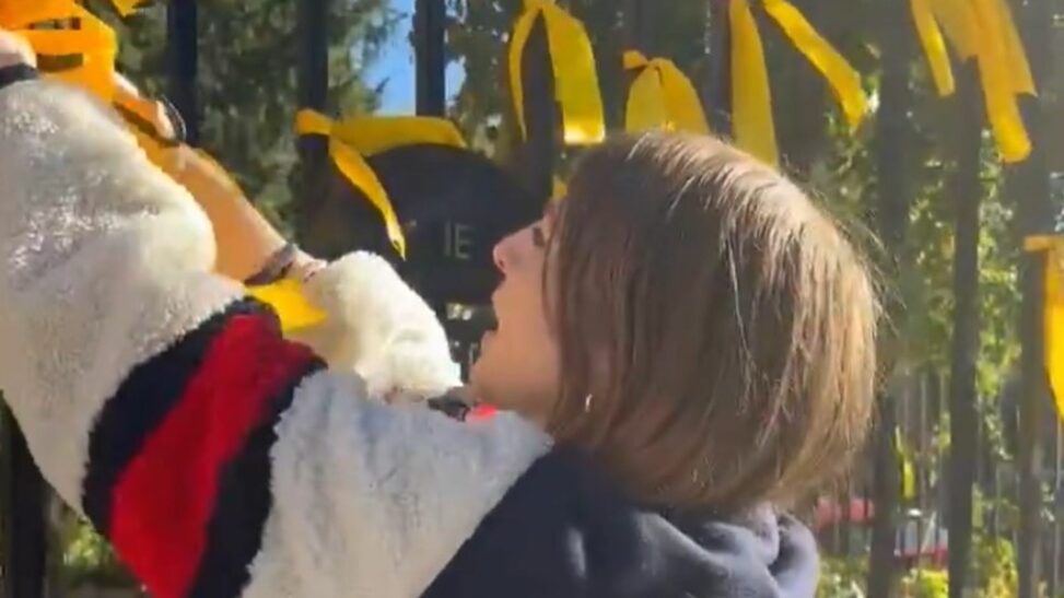 Woman caught on camera cutting yellow ribbons for israeli hostages