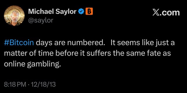 Nearly 12 years ago, michael saylor was fud ing bitcoin