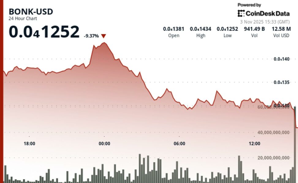 Bonk tumbles as meme token breaks support, tests key lows