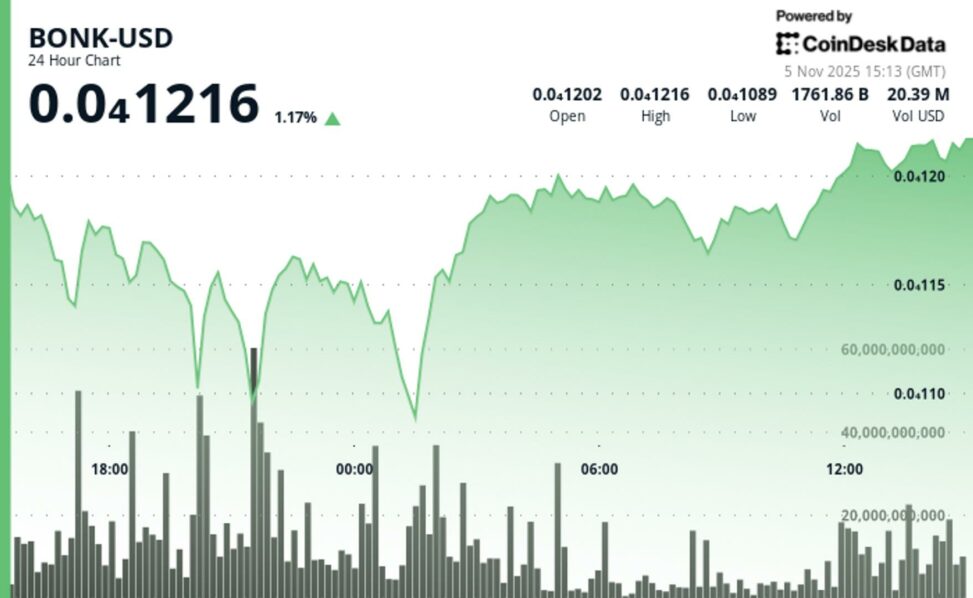 Bonk climbs 2.8% as price consolidates above $0.000012 support