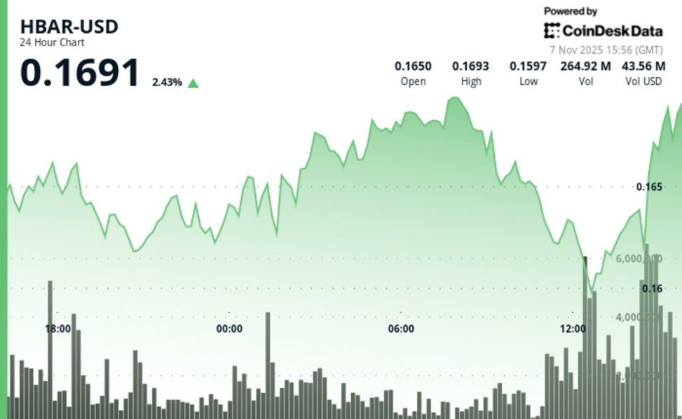 Hbar edges lower 2.3% to $0.164 amid bearish outlook