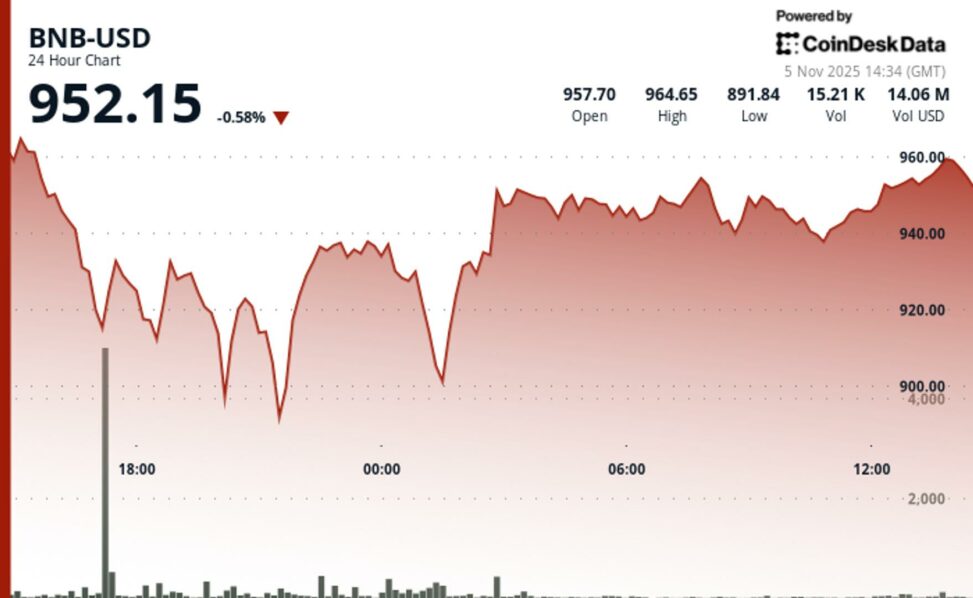 Bnb holds firm above $950 as traders defend key support level during market decline