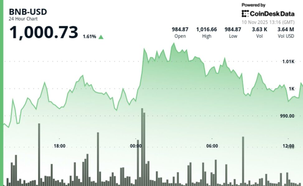 Bnb breaks above $1,000 amid broader market rally, but reversal pattern clouds outlook
