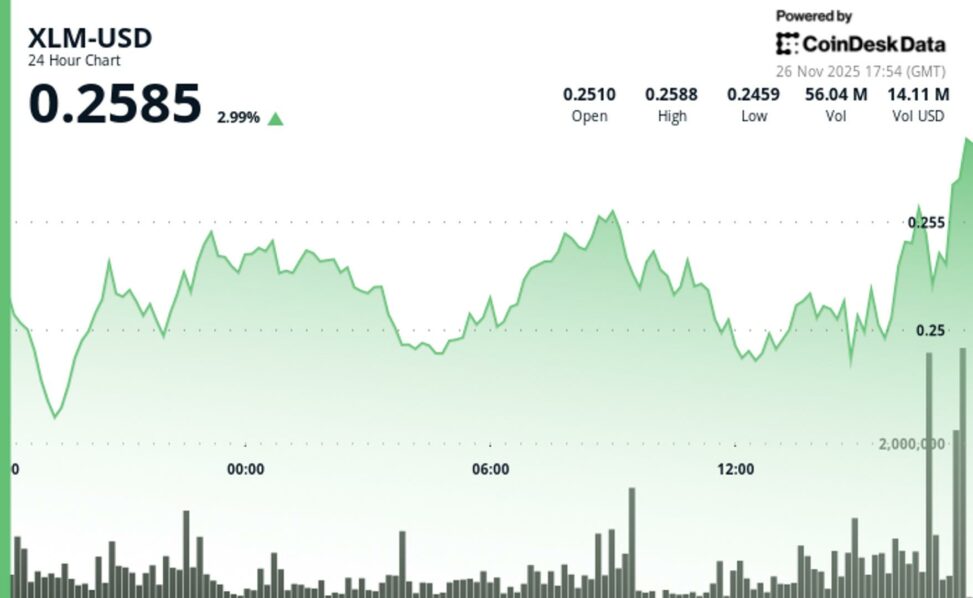 Xlm edges higher 2.6% to $0.25 as u.s. bank tests stablecoin pilot