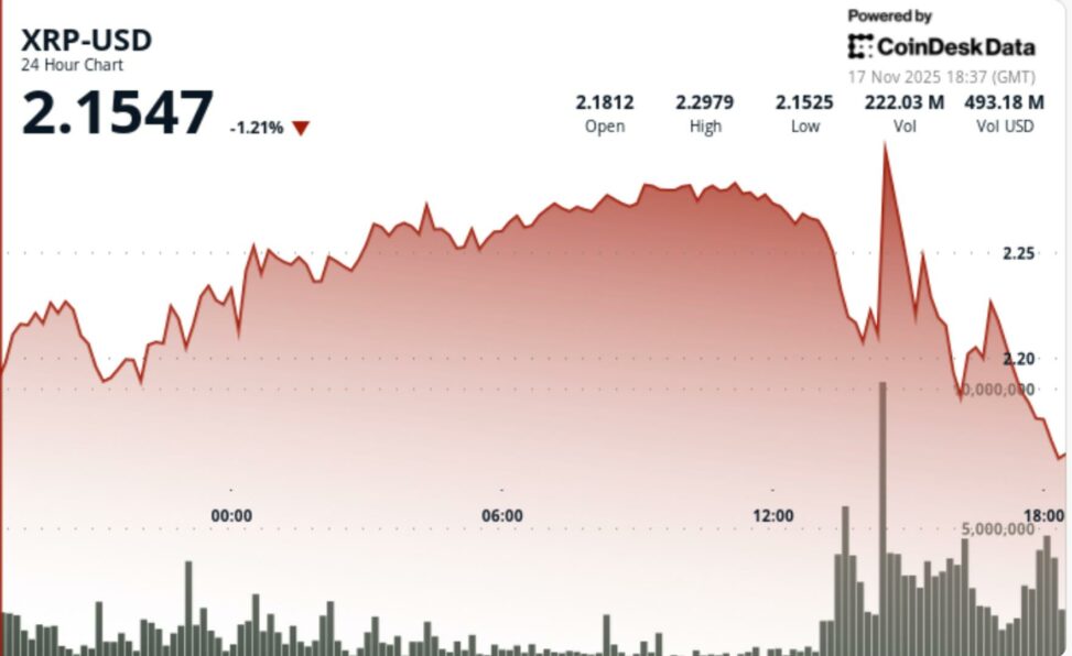 Xrp slumps 5% as bitcoin's break under $93,000 leads to bearish outlook for majors