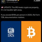 The irs treats crypto as property, it's not taxable right away; if you exceed $19k per person in 2025, file form 709, documentation matters