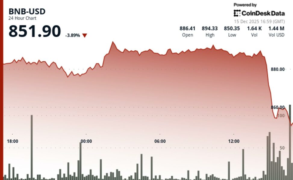 Bnb falls below key support as crypto market cap slips toward $3 trillion