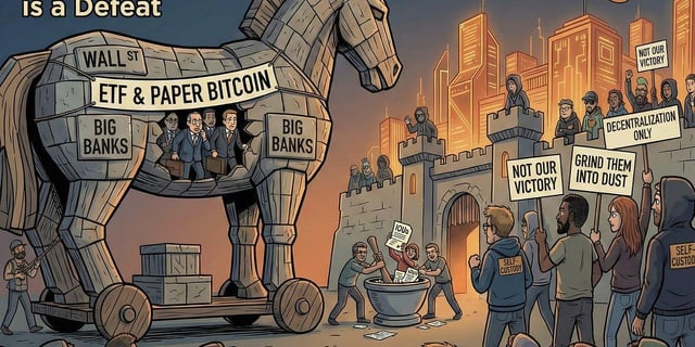 The trojan horse of wall street: why bitcoin institutional adoption is a defeat, not a victory. we are here to replace them, not join them: take self custody and seize your sovereignty.