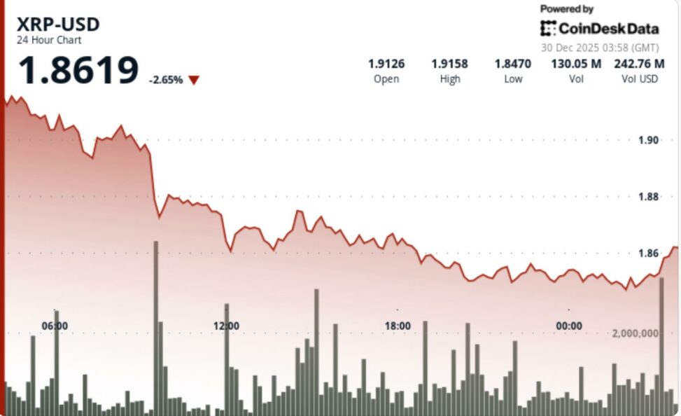 Xrp price slips to $1.85 as key support gives way