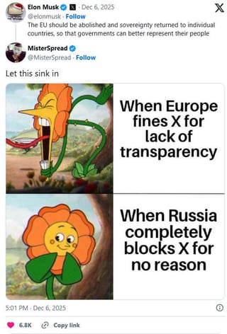 A day after the eu imposed a $140 million fine (0.02% of elon's net worth) on x for violating the digital services act, mr. hypocrite starts tweeting
