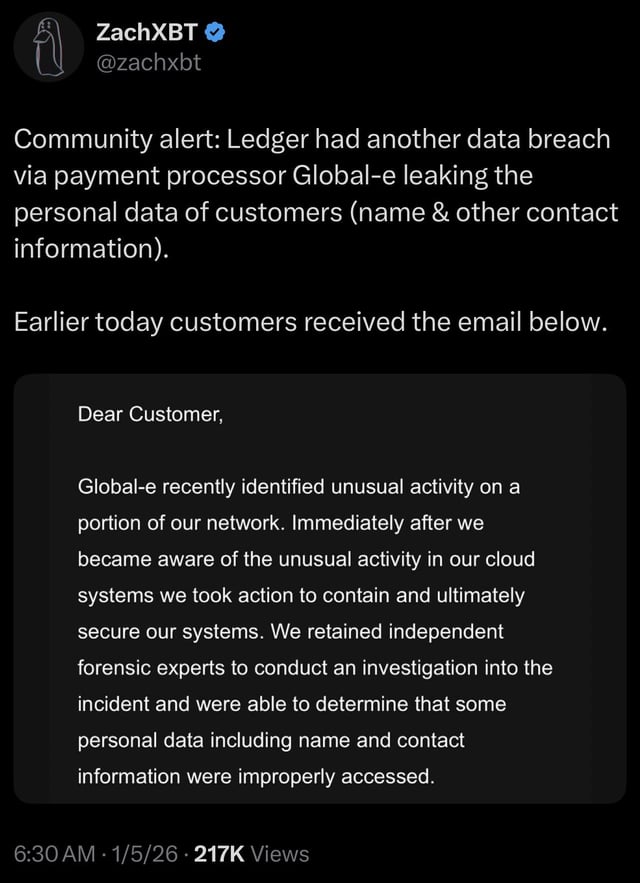 Ledger had another data leak that exposed customer data.