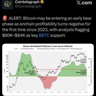 Bitcoin may be entering an early bear phase as onchain profitability turns negative for the first time since 2023, with analysts flagging $80k–$84k as key btc support