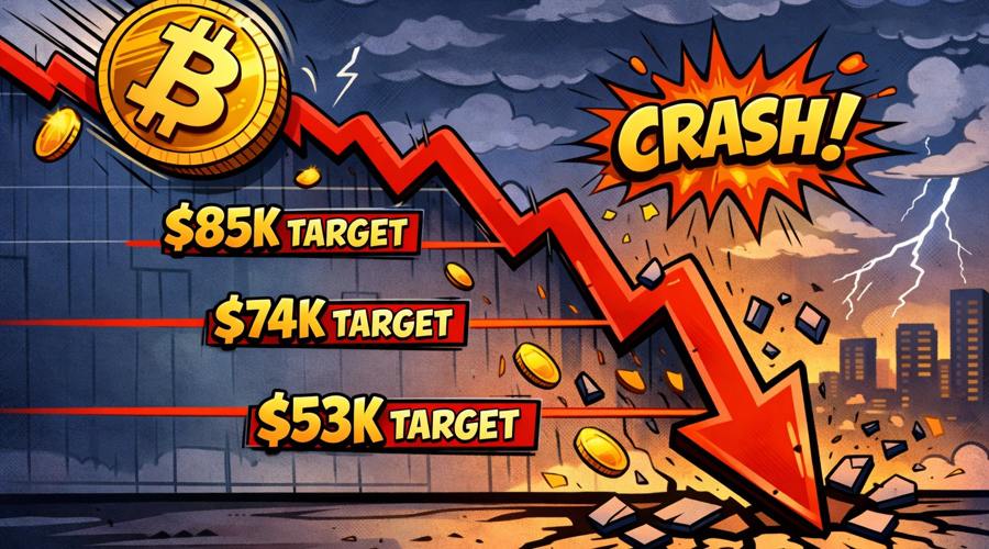 Why bitcoin is going down? analyst predicts btc price 3 downside targets: $85k, $74k, $53k