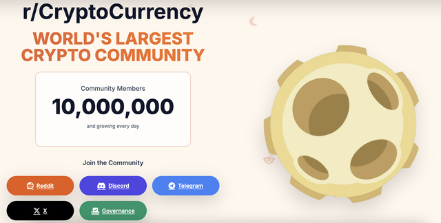 R/cryptocurrency subreddit reached 10 million community members